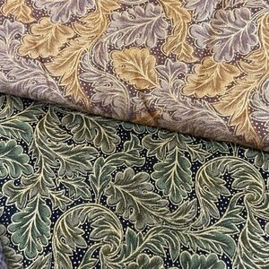 William Morris Damask Fabric Green Gold Leaf Scroll Pattern Lot of 2 Remnants
